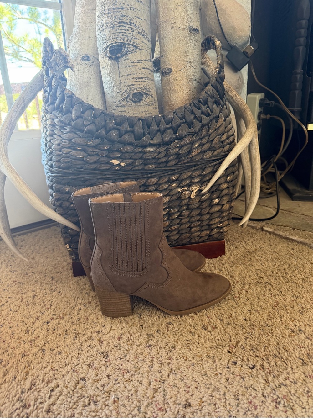 LC Lauren Conrad Taupe Suede-Look Block Heel Ankle Boots